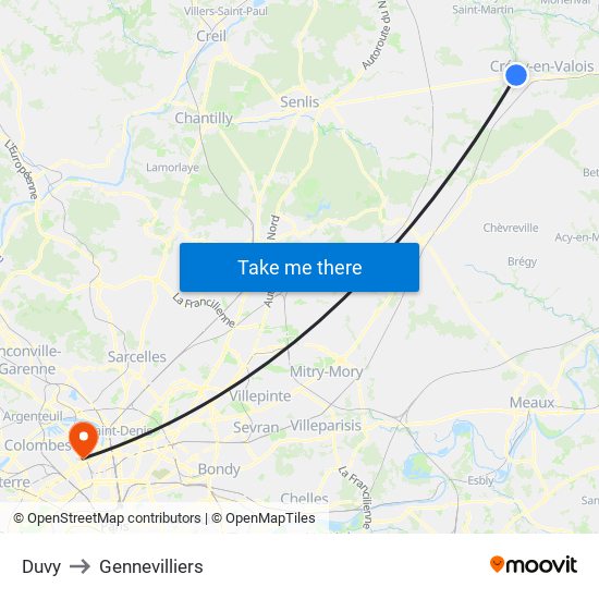 Duvy to Gennevilliers map