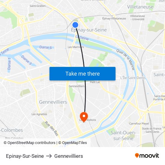 Epinay-Sur-Seine to Gennevilliers map