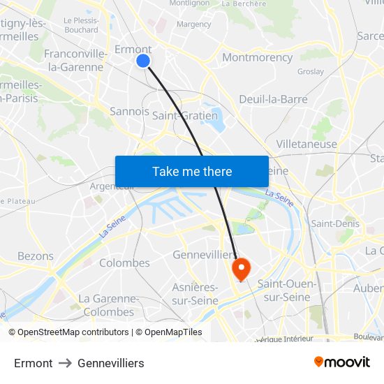 Ermont to Gennevilliers map