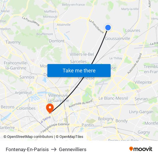 Fontenay-En-Parisis to Gennevilliers map