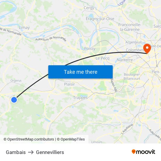 Gambais to Gennevilliers map