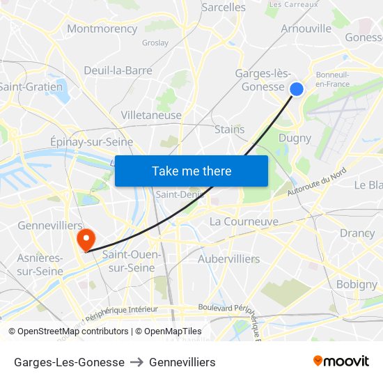 Garges-Les-Gonesse to Gennevilliers map