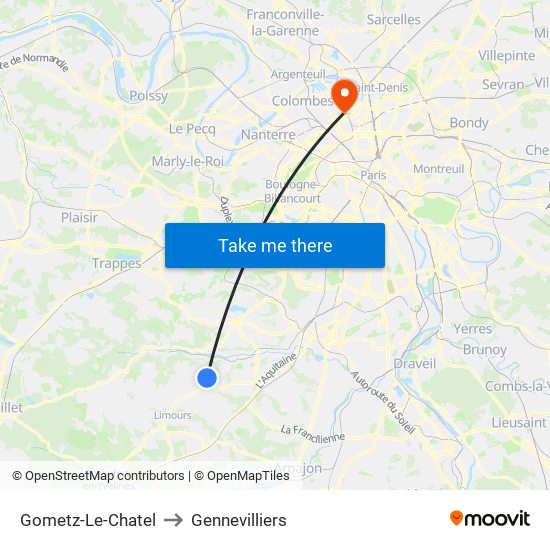 Gometz-Le-Chatel to Gennevilliers map