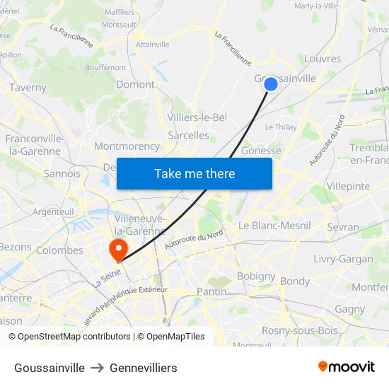 Goussainville to Gennevilliers map