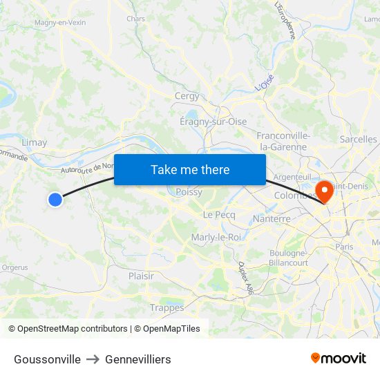 Goussonville to Gennevilliers map
