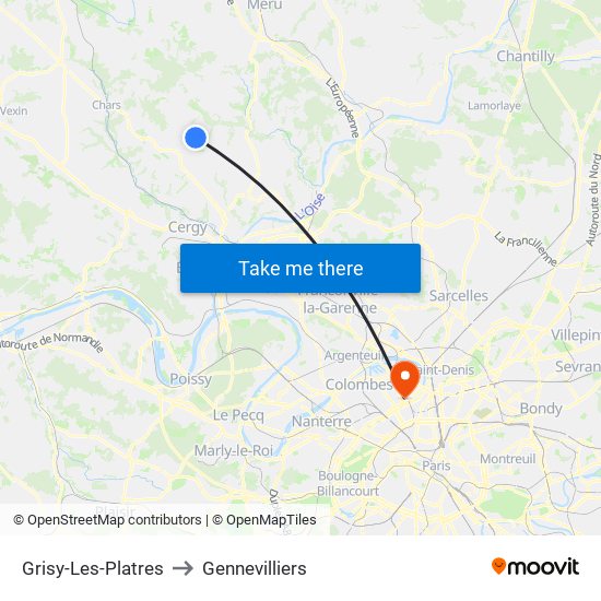 Grisy-Les-Platres to Gennevilliers map