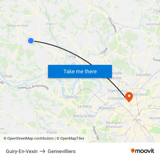 Guiry-En-Vexin to Gennevilliers map
