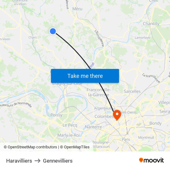 Haravilliers to Gennevilliers map