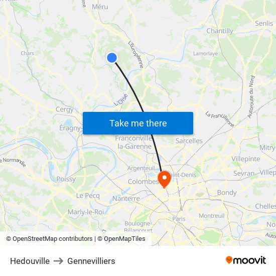 Hedouville to Gennevilliers map