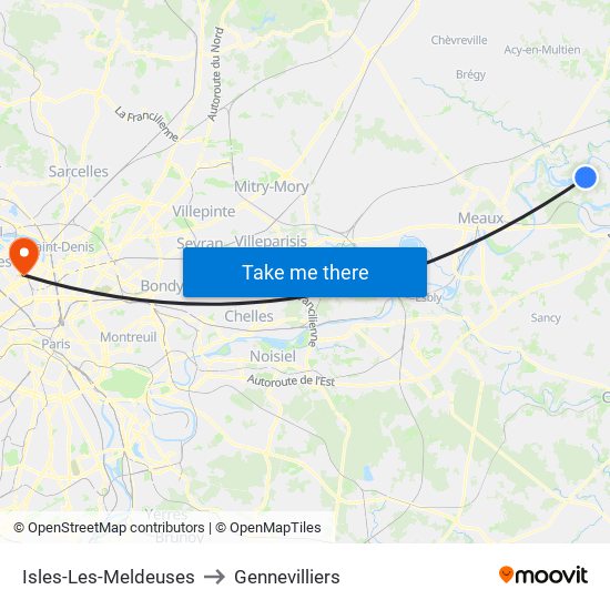 Isles-Les-Meldeuses to Gennevilliers map