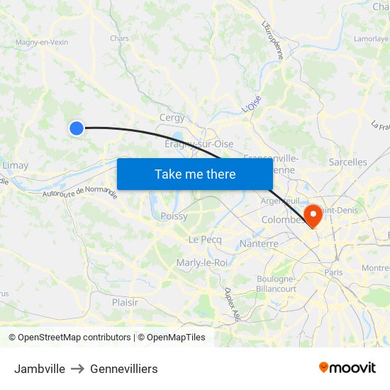 Jambville to Gennevilliers map