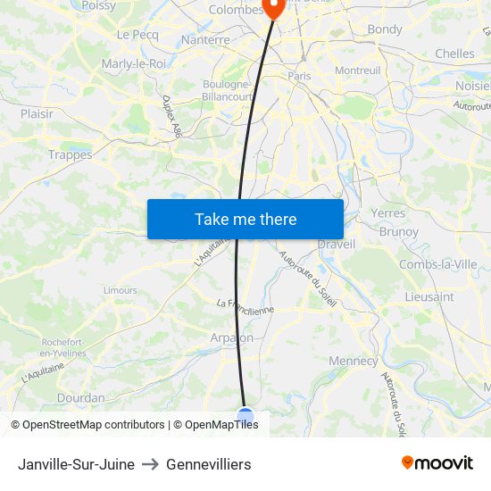 Janville-Sur-Juine to Gennevilliers map