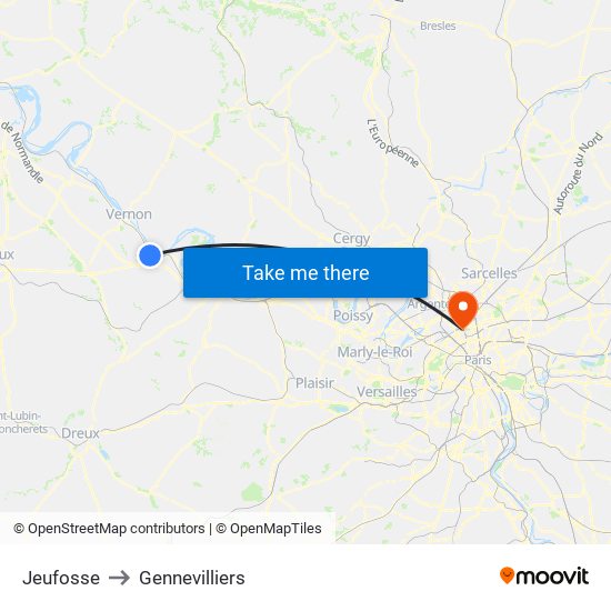 Jeufosse to Gennevilliers map