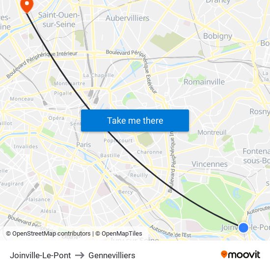 Joinville-Le-Pont to Gennevilliers map