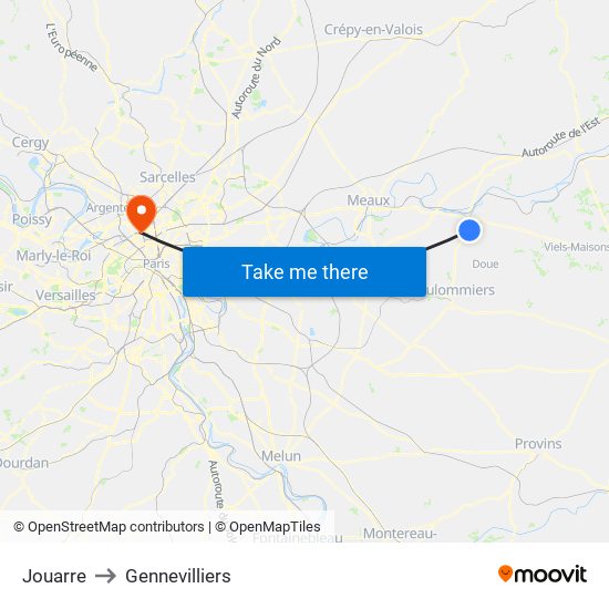 Jouarre to Gennevilliers map