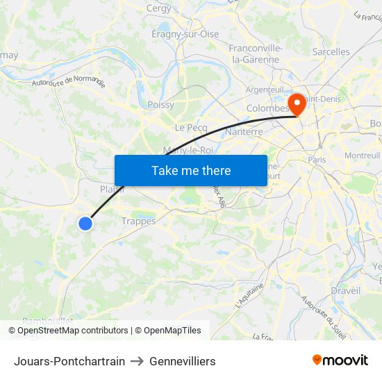 Jouars-Pontchartrain to Gennevilliers map