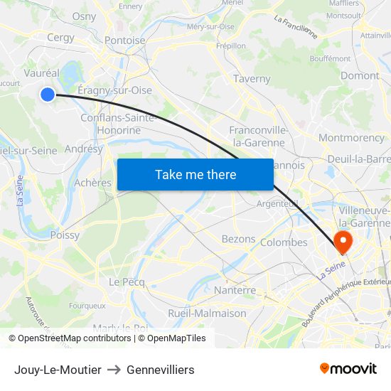 Jouy-Le-Moutier to Gennevilliers map