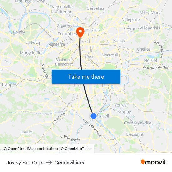 Juvisy-Sur-Orge to Gennevilliers map