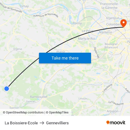 La Boissiere-Ecole to Gennevilliers map