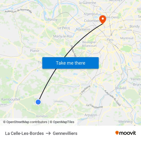 La Celle-Les-Bordes to Gennevilliers map