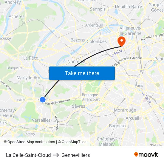 La Celle-Saint-Cloud to Gennevilliers map
