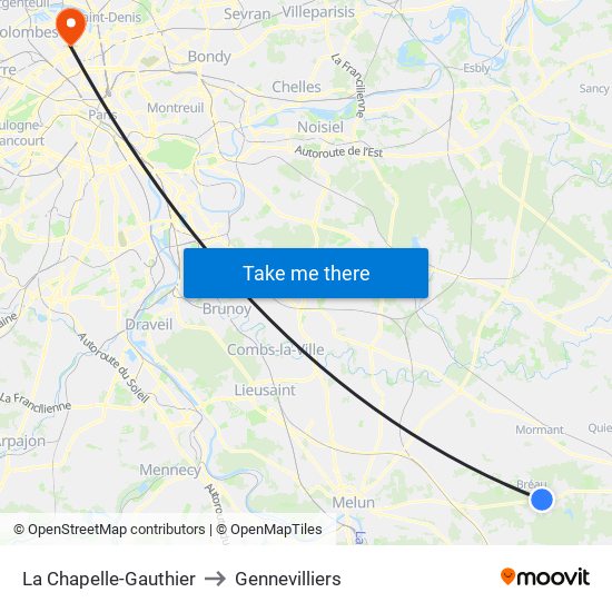 La Chapelle-Gauthier to Gennevilliers map