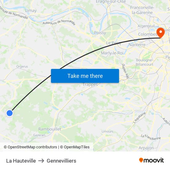 La Hauteville to Gennevilliers map