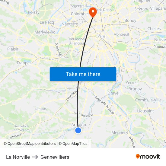La Norville to Gennevilliers map