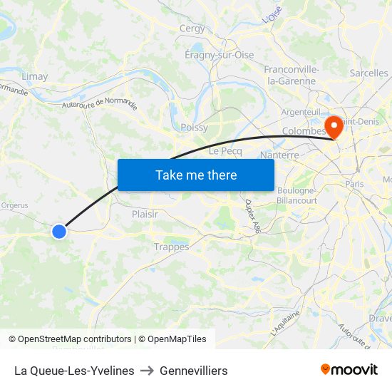 La Queue-Les-Yvelines to Gennevilliers map