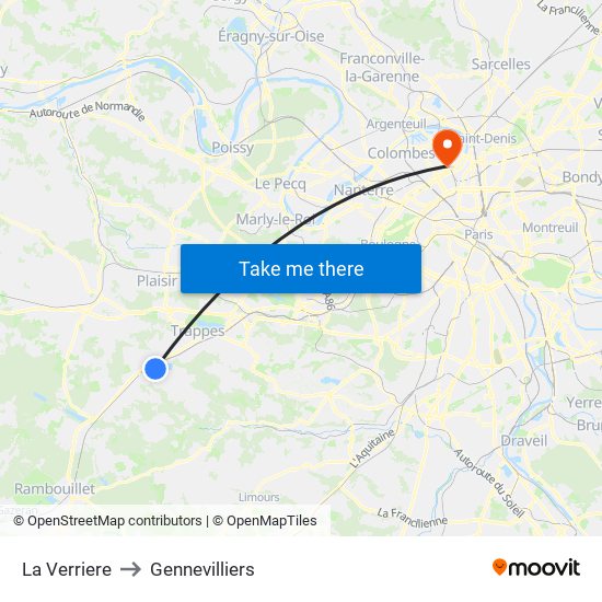 La Verriere to Gennevilliers map