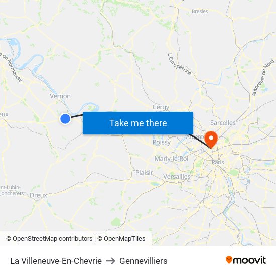La Villeneuve-En-Chevrie to Gennevilliers map