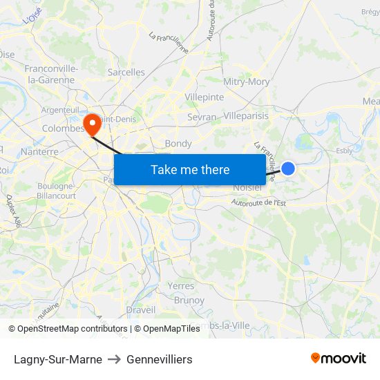 Lagny-Sur-Marne to Gennevilliers map