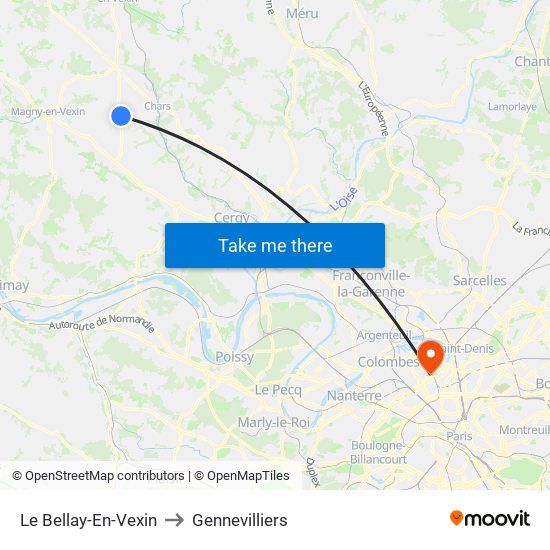 Le Bellay-En-Vexin to Gennevilliers map