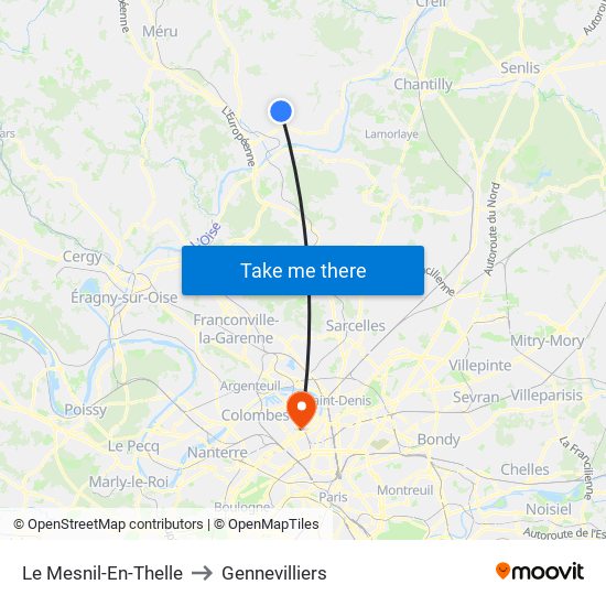 Le Mesnil-En-Thelle to Gennevilliers map