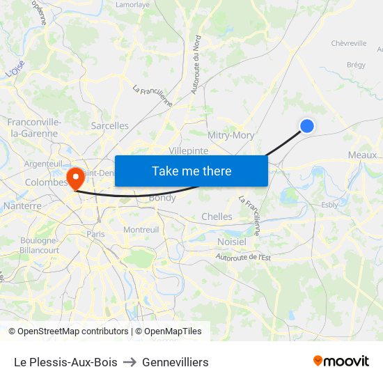 Le Plessis-Aux-Bois to Gennevilliers map