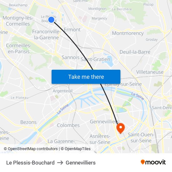Le Plessis-Bouchard to Gennevilliers map