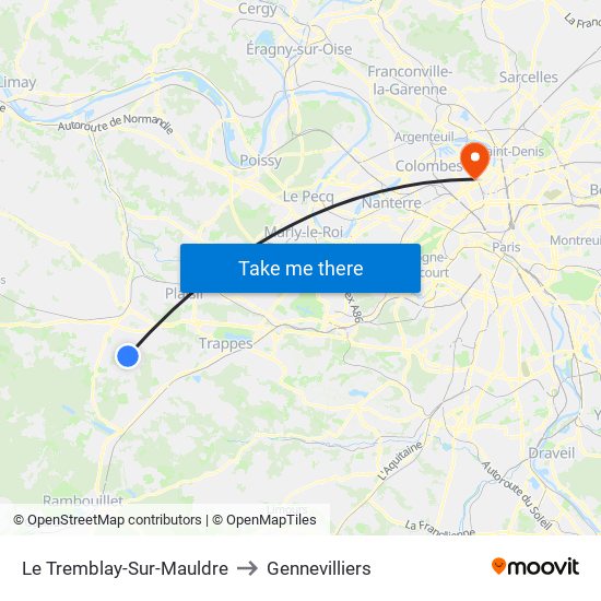 Le Tremblay-Sur-Mauldre to Gennevilliers map