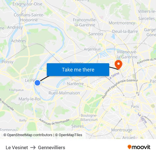 Le Vesinet to Gennevilliers map