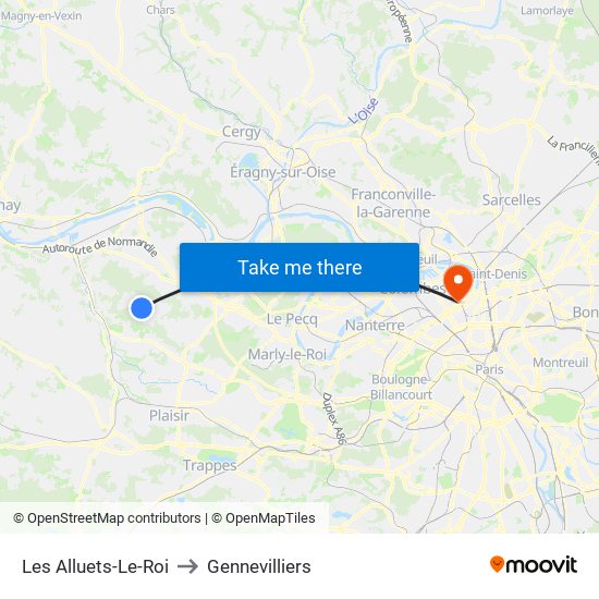 Les Alluets-Le-Roi to Gennevilliers map