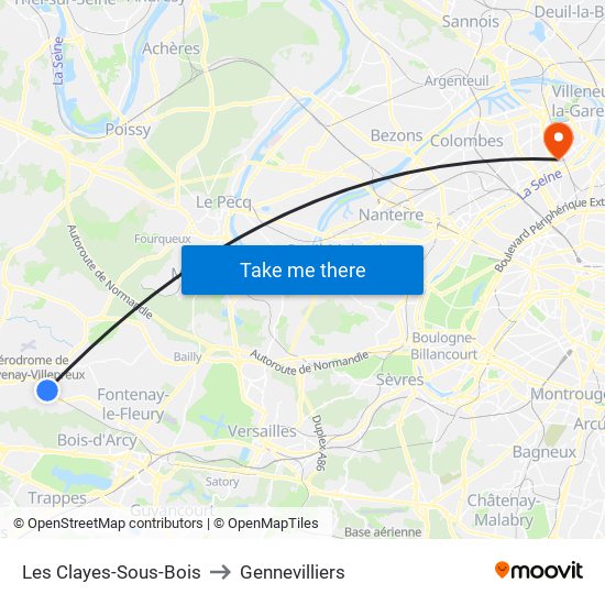 Les Clayes-Sous-Bois to Gennevilliers map