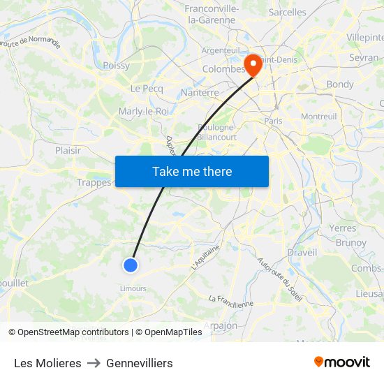 Les Molieres to Gennevilliers map