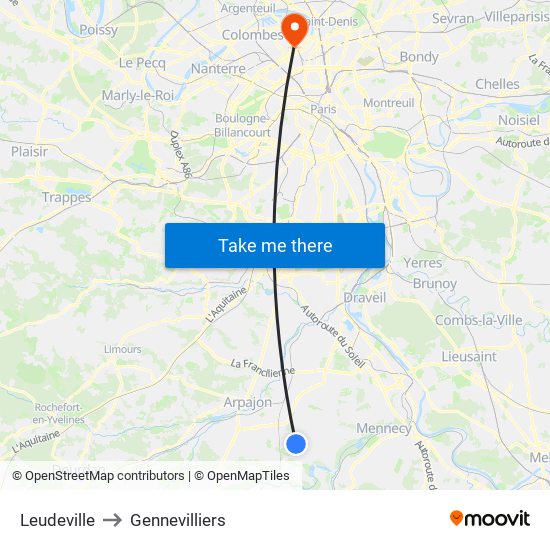 Leudeville to Gennevilliers map