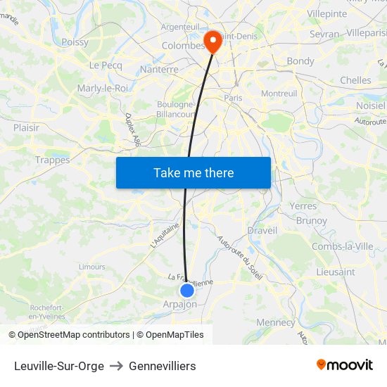 Leuville-Sur-Orge to Gennevilliers map