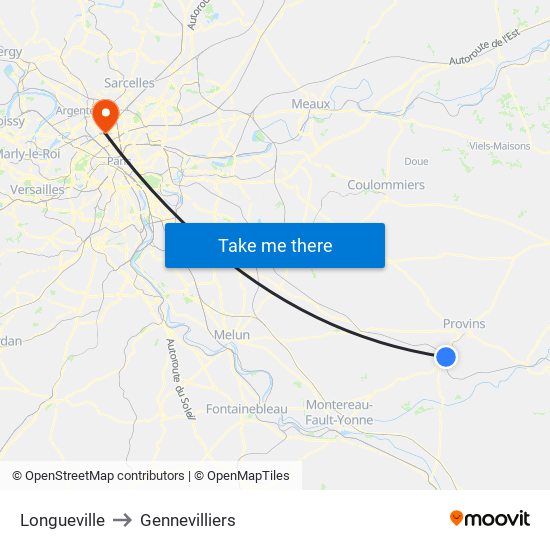 Longueville to Gennevilliers map