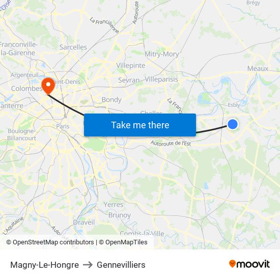 Magny-Le-Hongre to Gennevilliers map