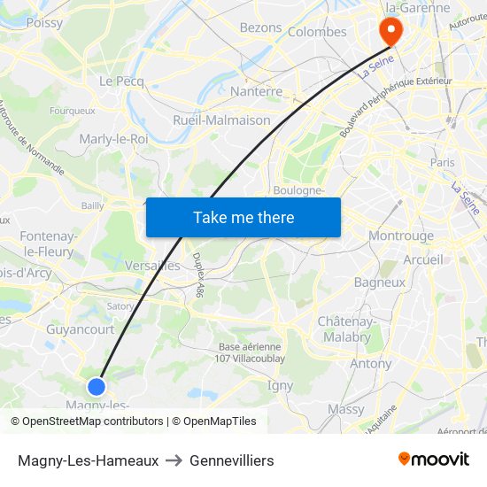 Magny-Les-Hameaux to Gennevilliers map