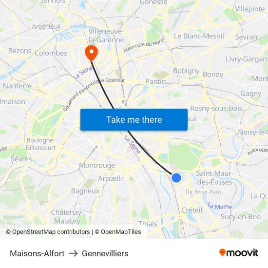 Maisons-Alfort to Gennevilliers map