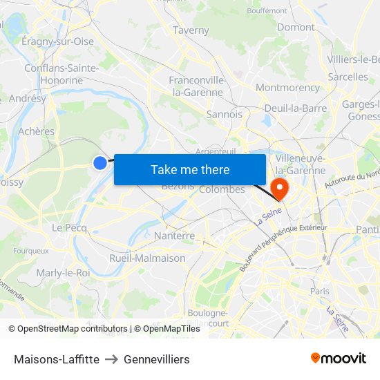 Maisons-Laffitte to Gennevilliers map