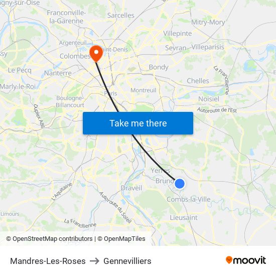 Mandres-Les-Roses to Gennevilliers map