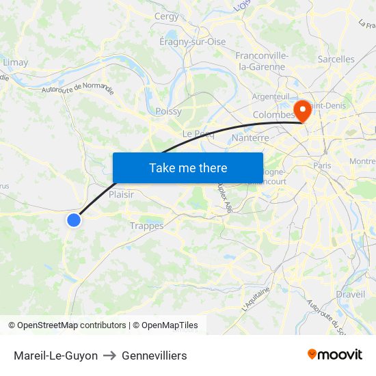 Mareil-Le-Guyon to Gennevilliers map